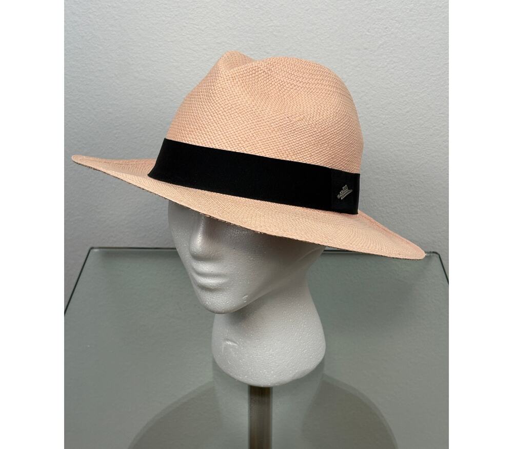 Genuine Panama Hat De Punta en Blanco Fedora Blush Pink Handmade Ecuador Size M